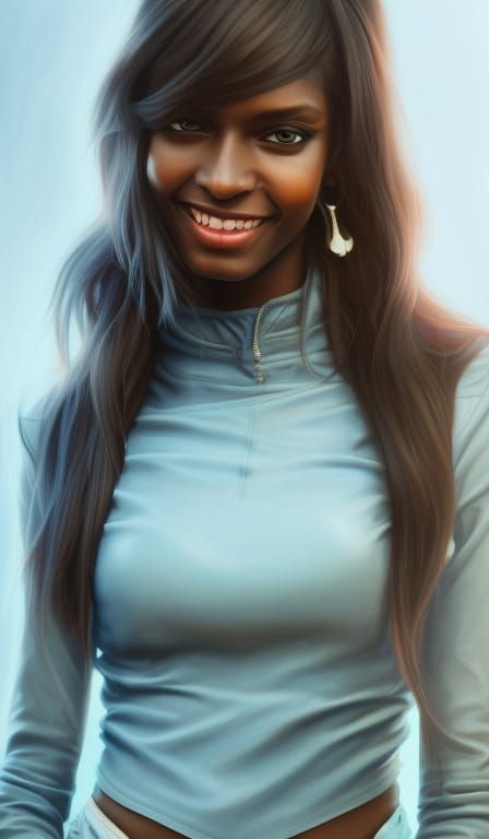 Beautiful Woman in Leather Clothing, Photorealistic Painting