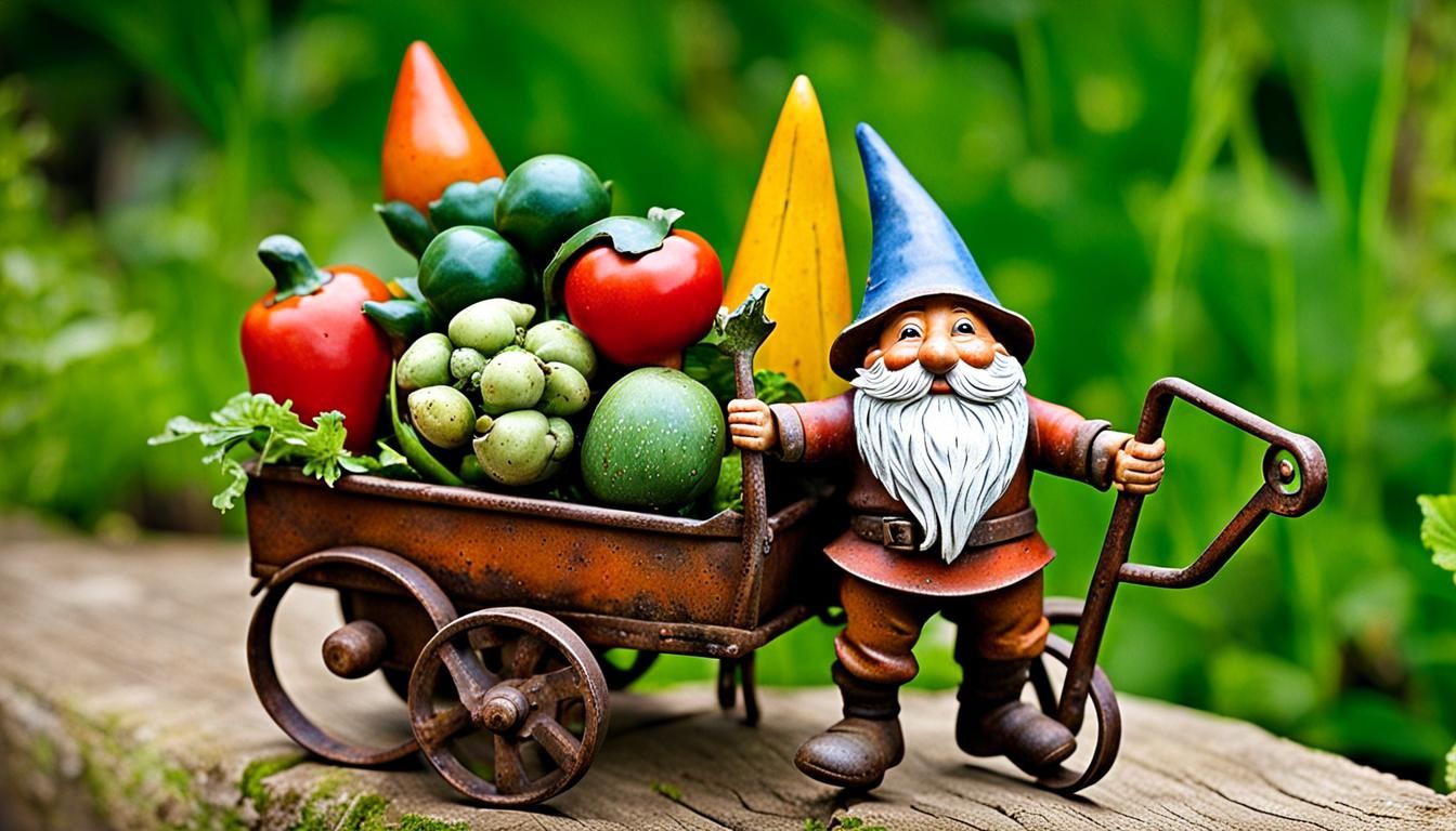 Whimsical Metal Garden Gnome Vegetable Cart