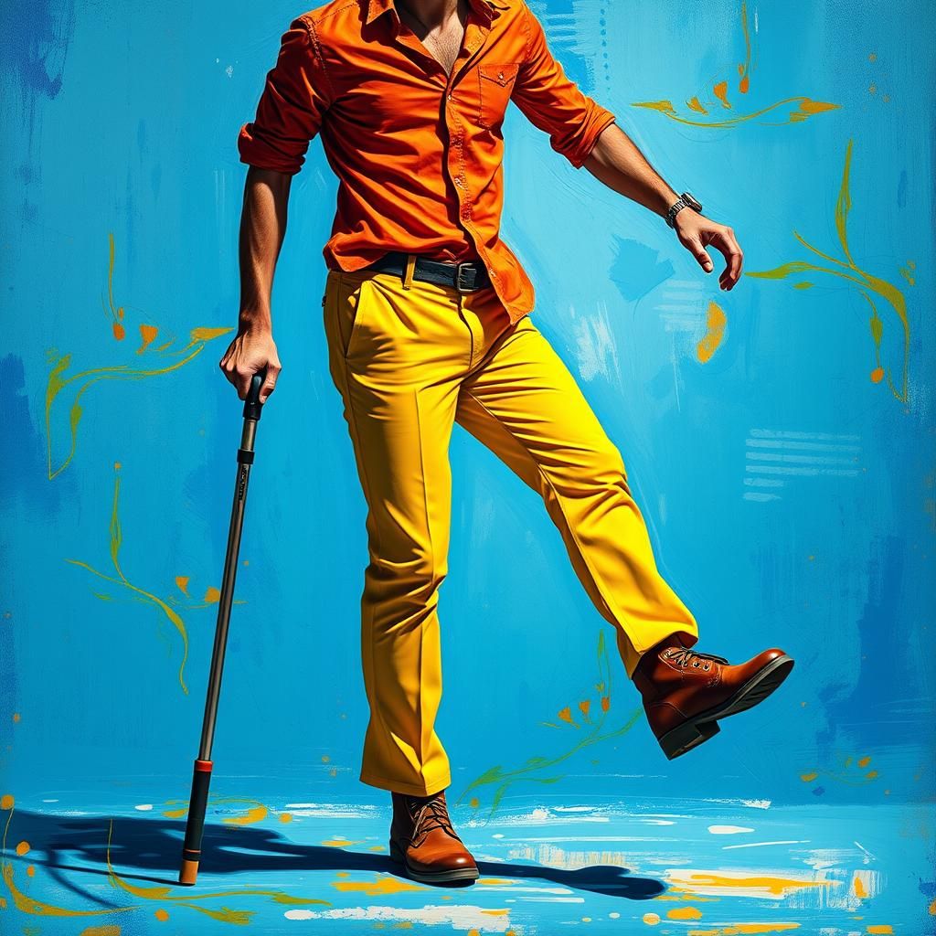 Abstract Man with Crutch in Expressive Style