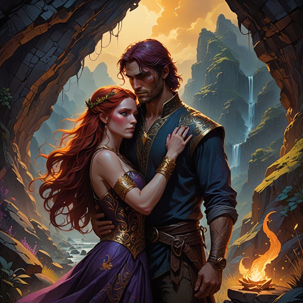 Dark Fantasy Couple in Primal Embrace