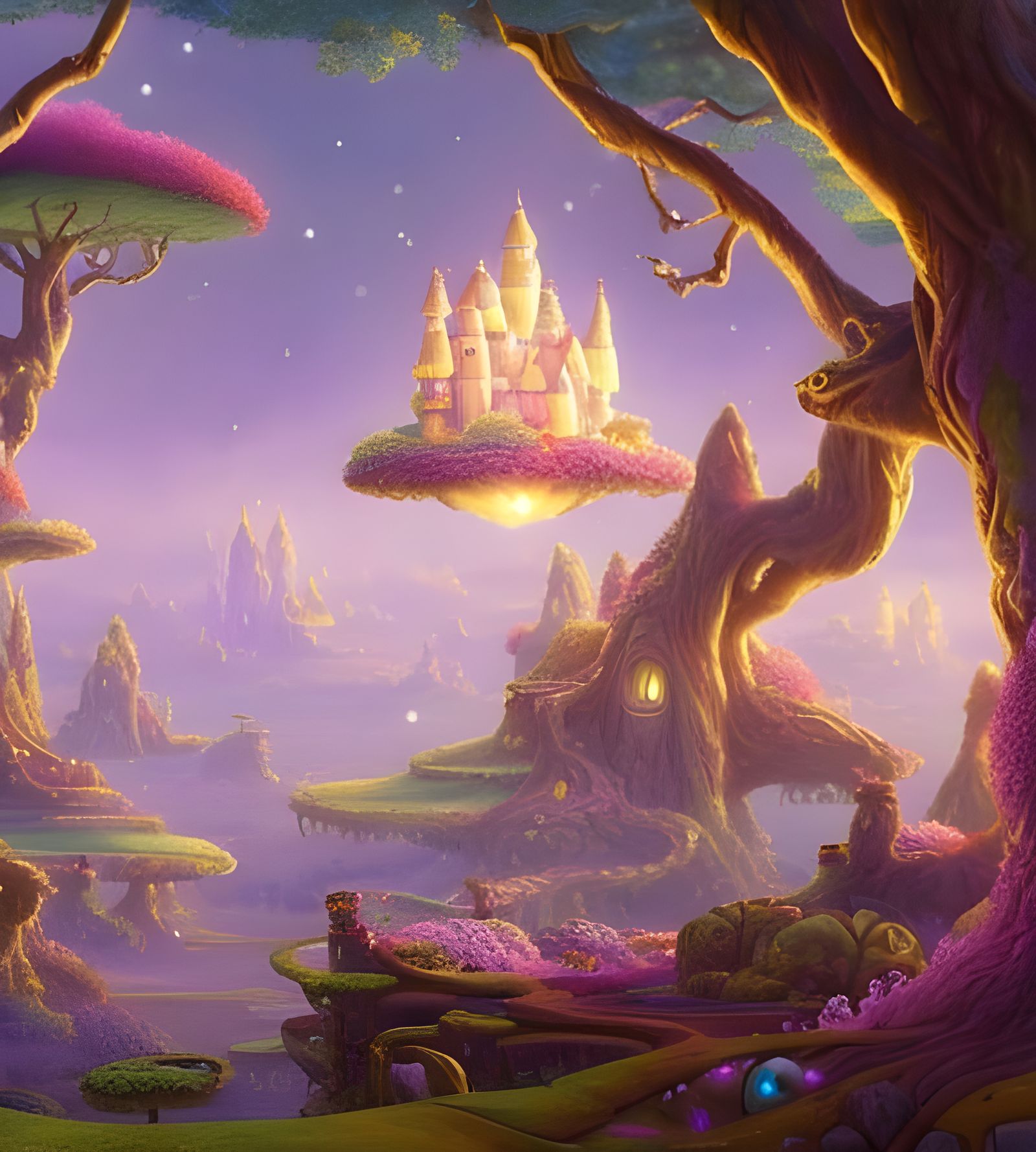 Pink Bubblegum Treehouse: Fantasy Digital Illustration