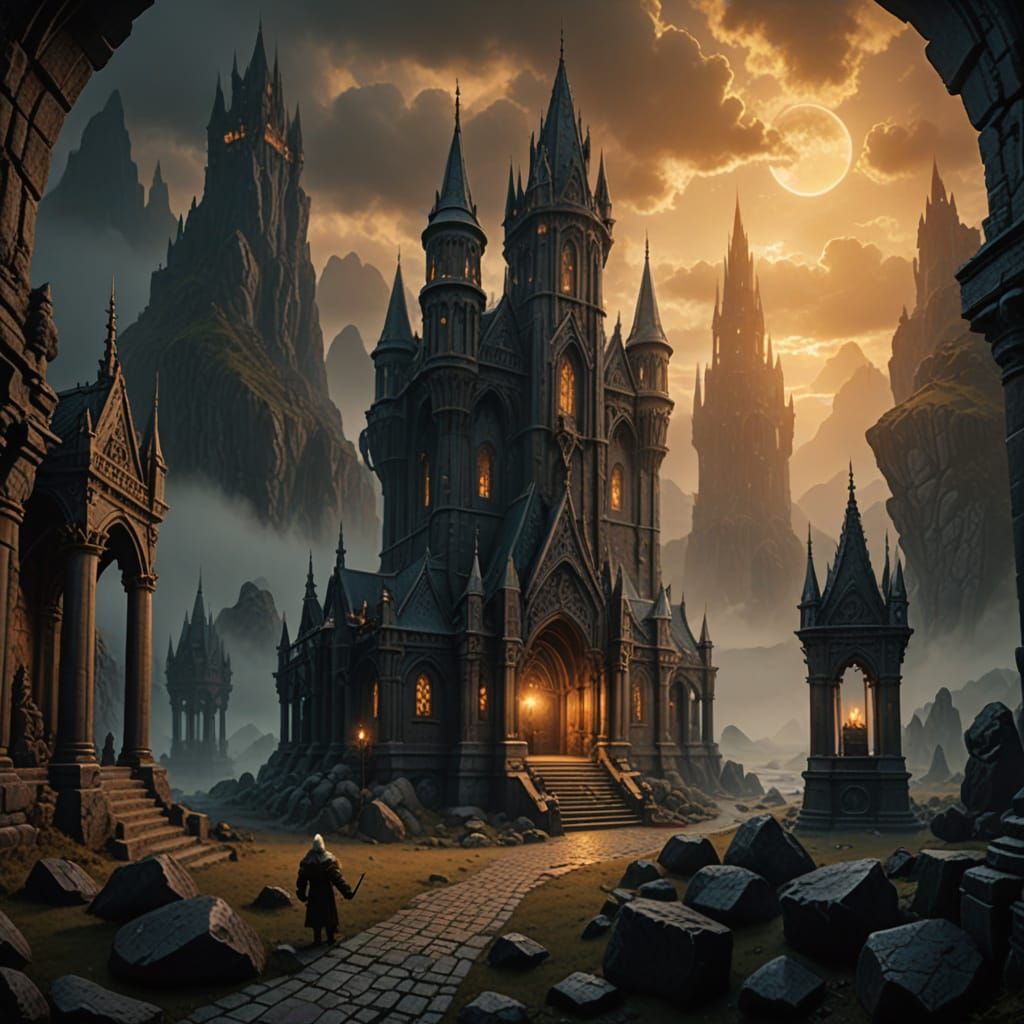 Dwarven Kingdom with Gothic Architecture in Dark Fantasy Art