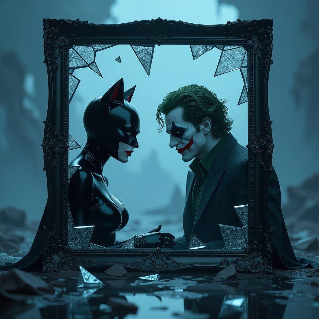 Catwoman and Joker 3D Render in Dark Fantasy Style