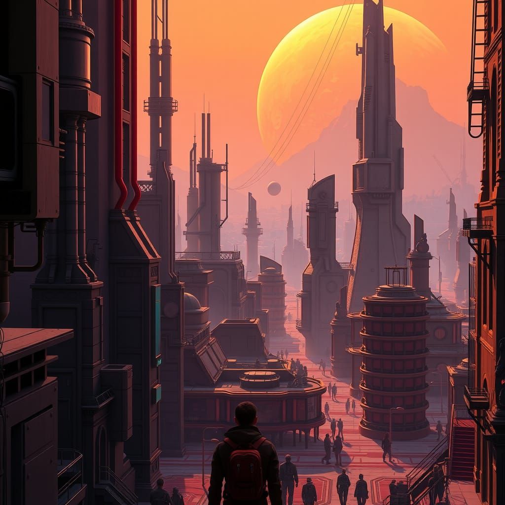 Futuristic Cityscape on Mercury in Splash Art Style