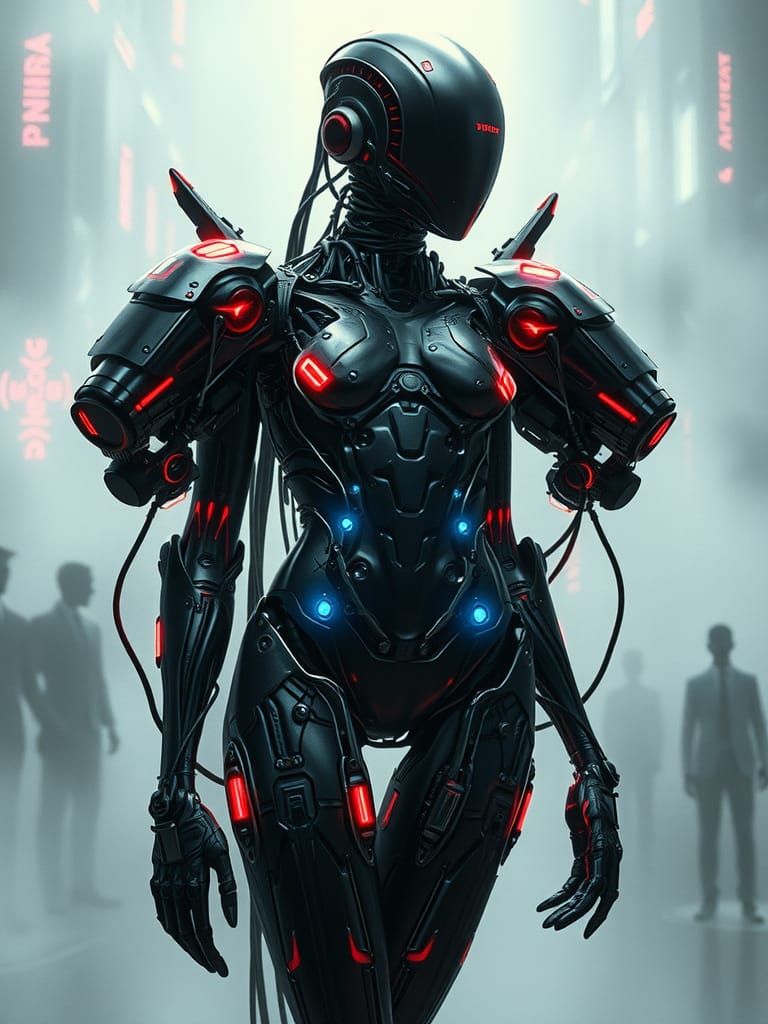 Cybernetic Humanoid in Futuristic Industrialism Style