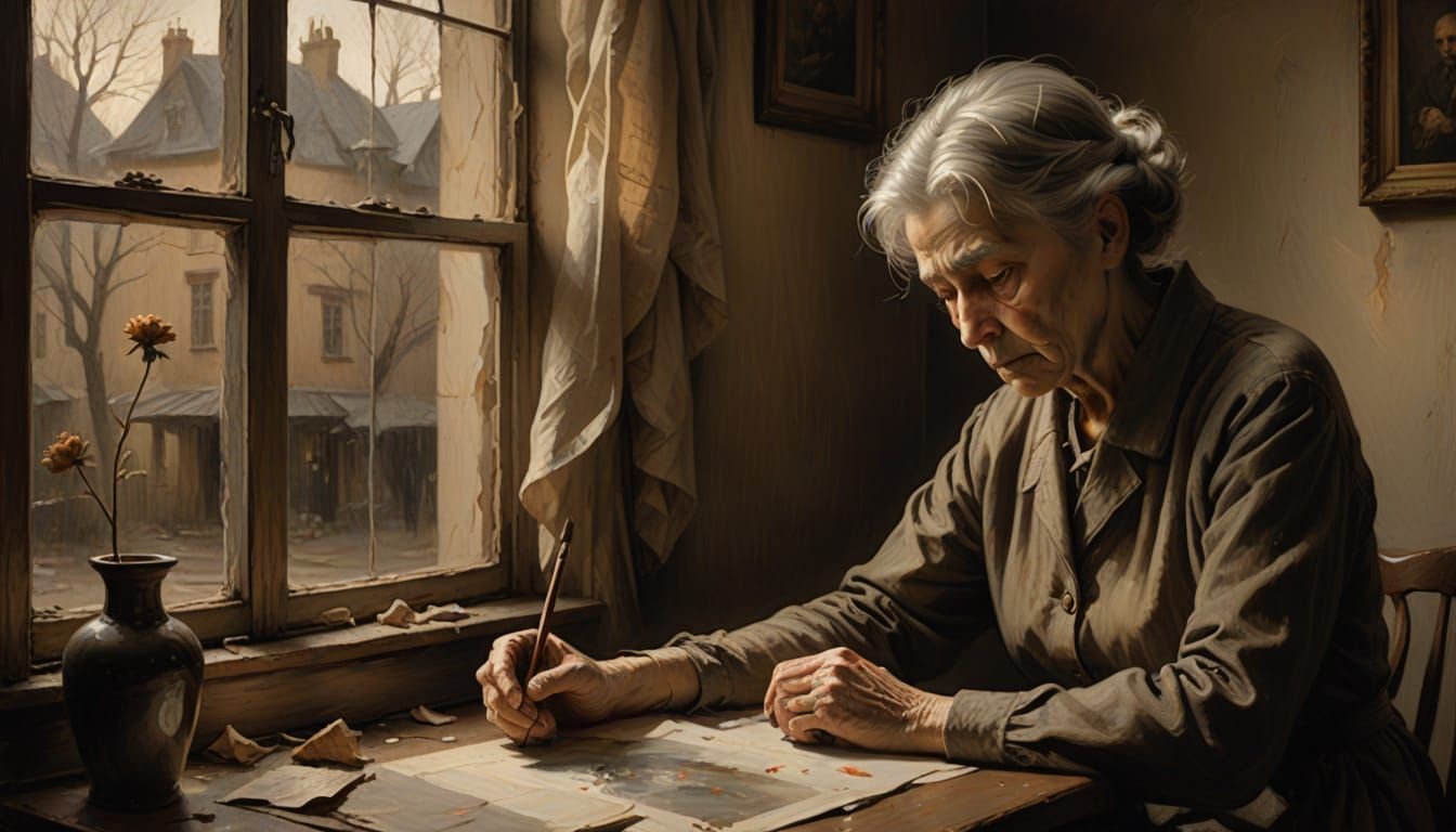 Elderly Woman Paints Broken Heart on Window