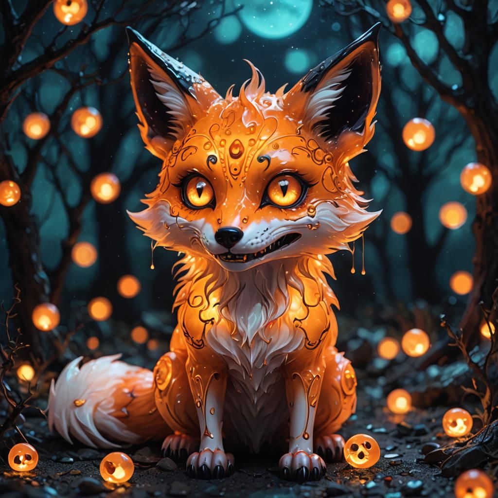 Bioluminescent Undead Fox Creature in Fairycore Style