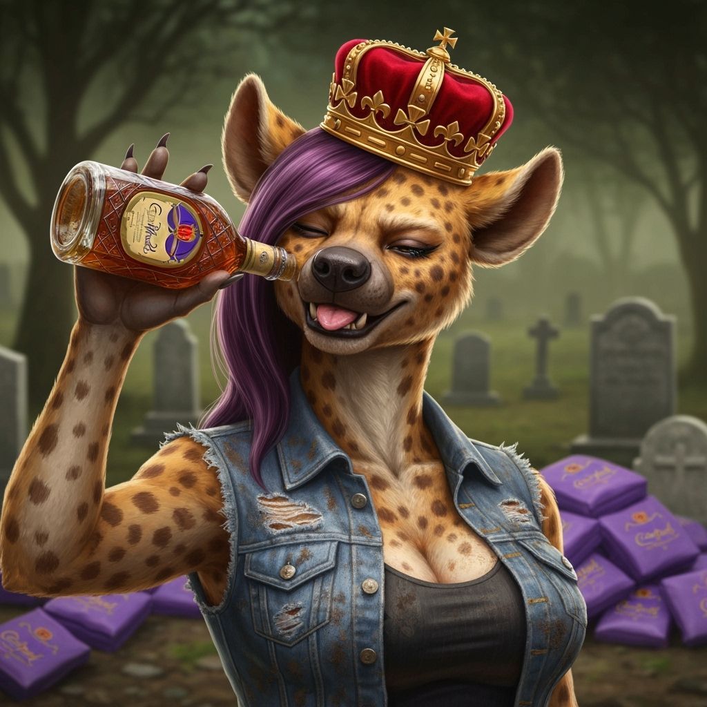 Photorealistic She-Hyena in Crown Royal, Inspired by Schoell...