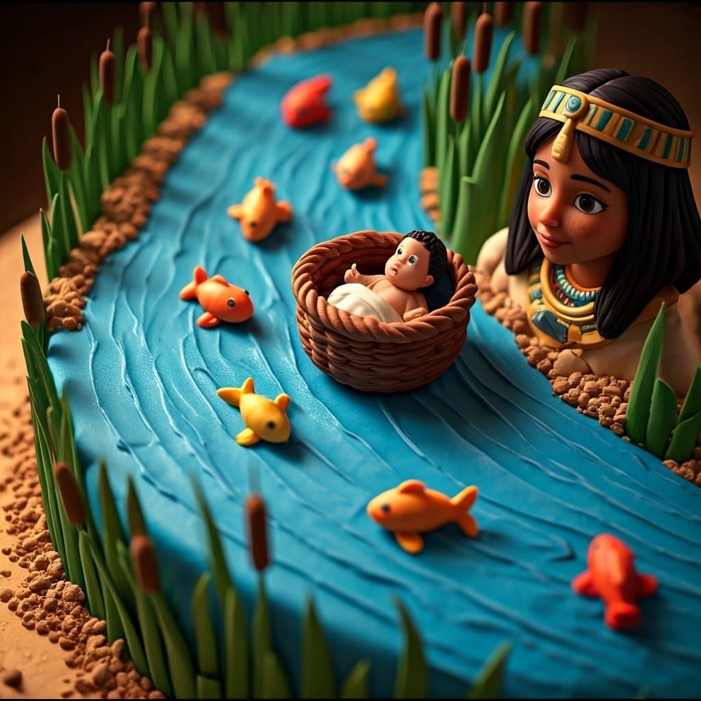 Baby Moses Cake: Whimsical CGI Biblical Scene