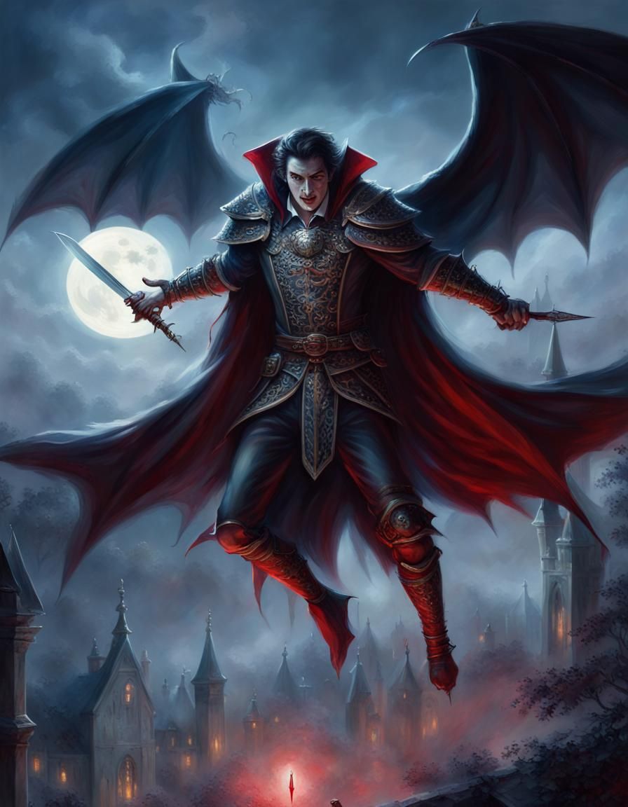 Vampire Baron with Blood Sword in Moonlight