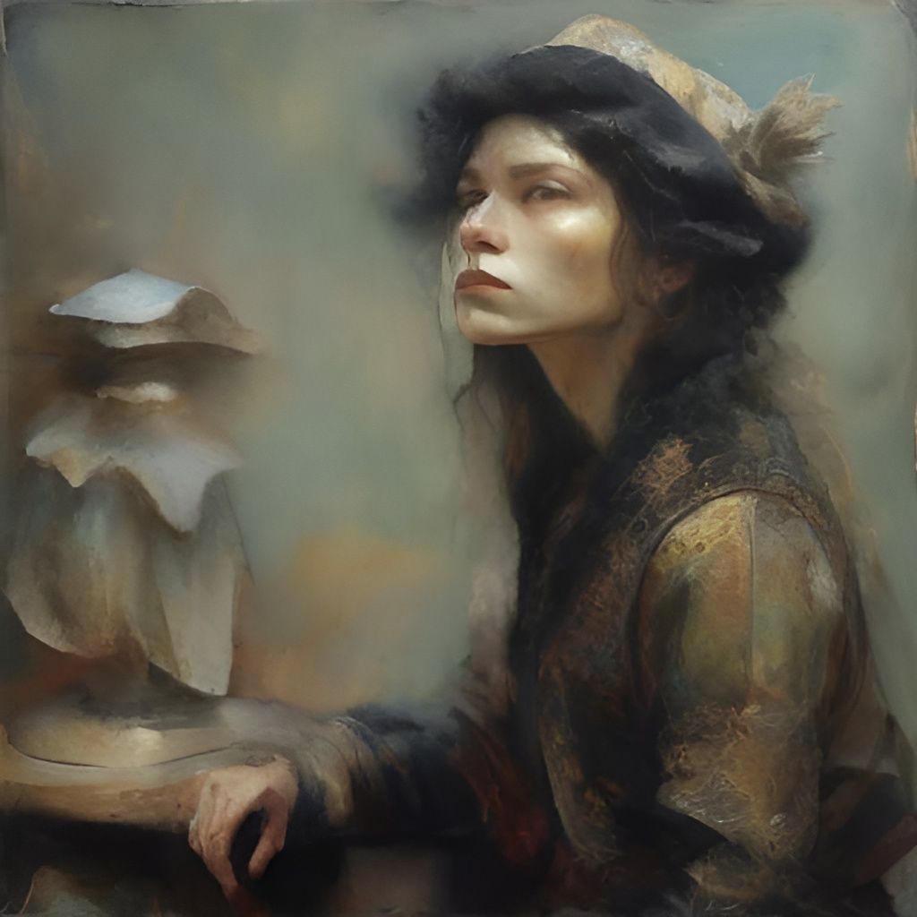 Elegant Couple in Filigree Oil Sfumato Style