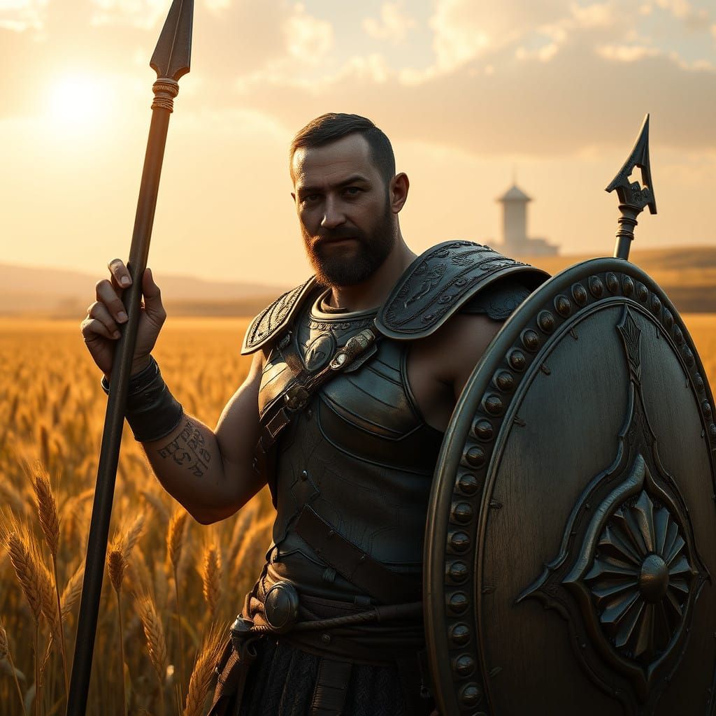 Nedic Warrior in Sunlit Wheat Field, Elder Scrolls Setting