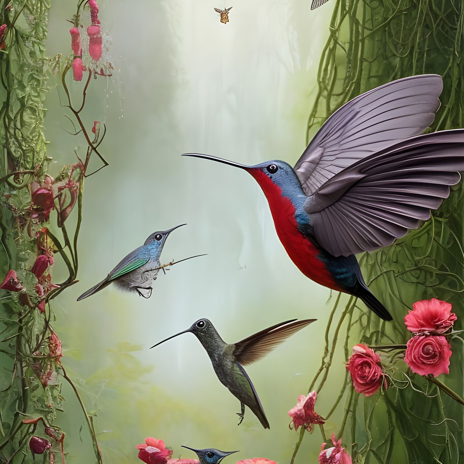 Robin Amidst Iridescent Wings: A 3D Render