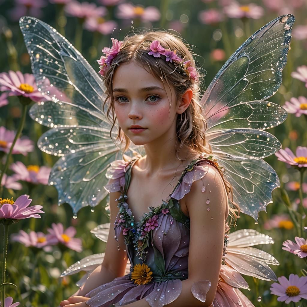 Dewdrop Fairy on Flower: Macro Photograph