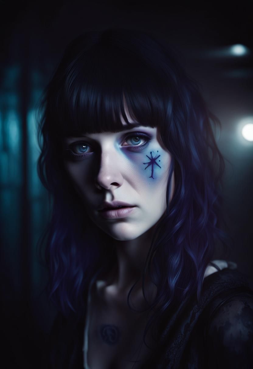 Haunting Surrealist Portrait of Pale Woman in Dark Hallway