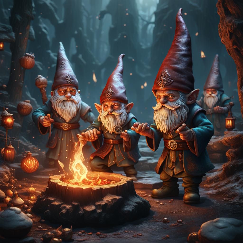 Gnomes Perform Ritual in Detailed Fantasy Art