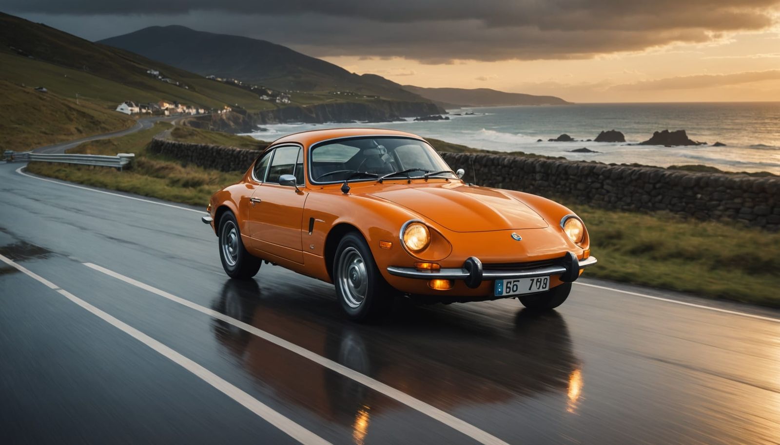 Golden 1972 Alpine A110 Speeds Down Wet Coast