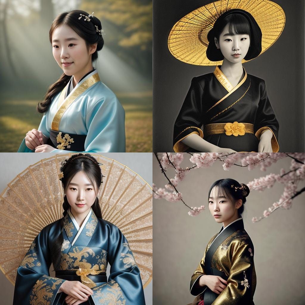 Korean Beauty in Embroidered Hanbok, Hyperrealistic Style