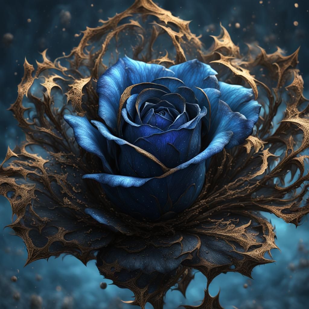 Detailed Blue and Black Rosebud Matte Painting
