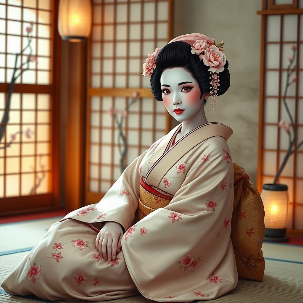 Ethereal Geisha in Traditional Japanese Setting