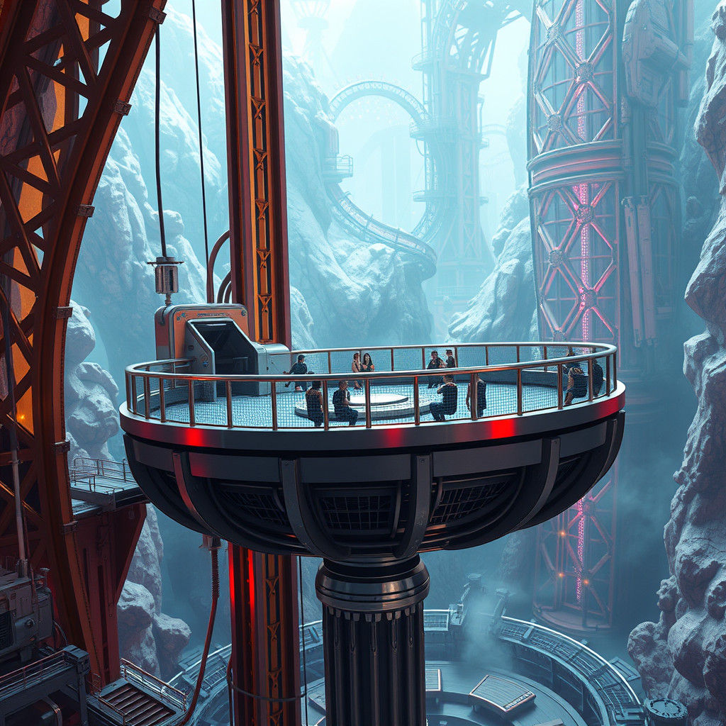 Futuristic Thrill Ride in Dreamlike Environment