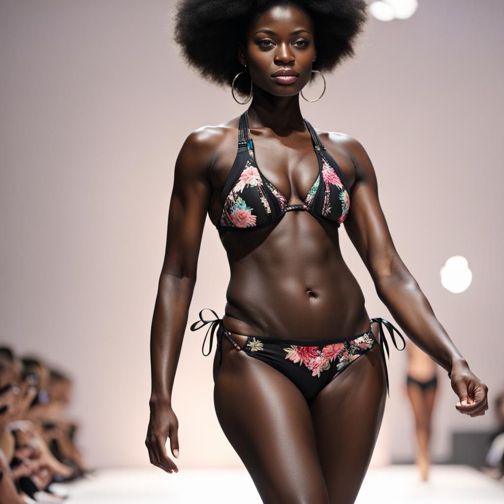 Bikini Model on Catwalk in Fashion Parade