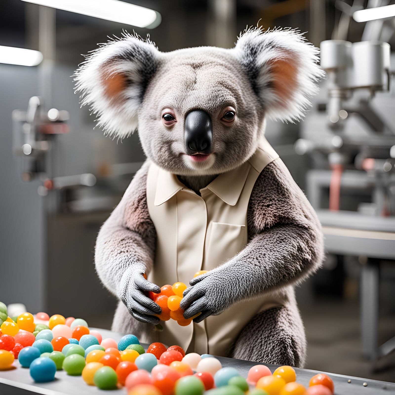 Anthropomorphic Koala Making Gumdrops: Photorealistic Factor...
