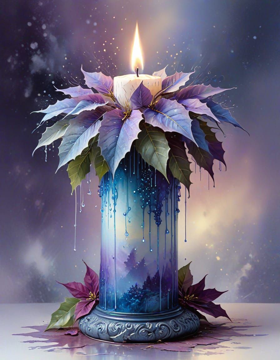 Ethereal Candle with Growing Poinsettia in Watercolour