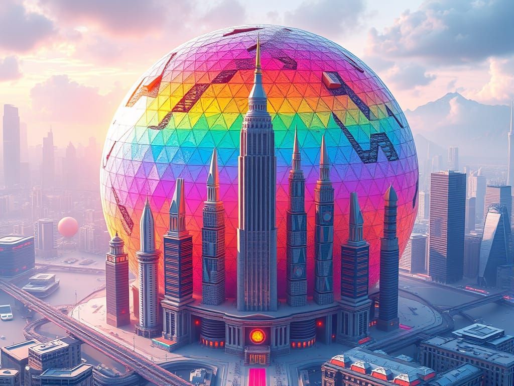 Rainbow Fractal City in Gradient Architecture