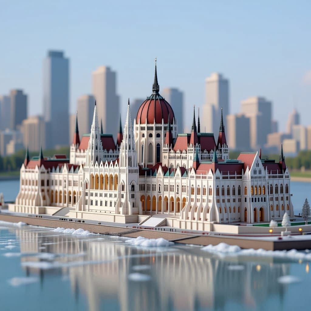 Origami Parliament Budapest in Winter Snowfall