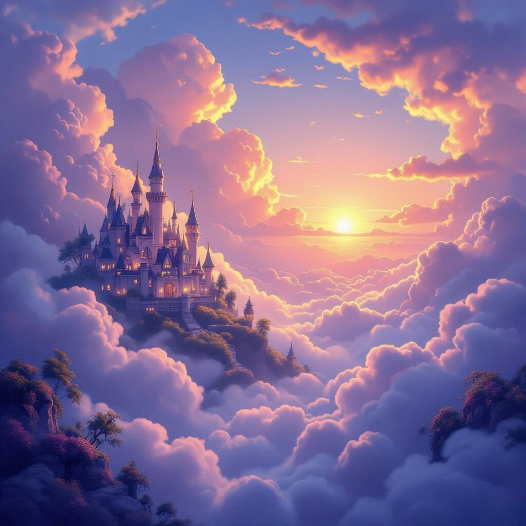 Ethereal Fairy Land Among Sunset Clouds