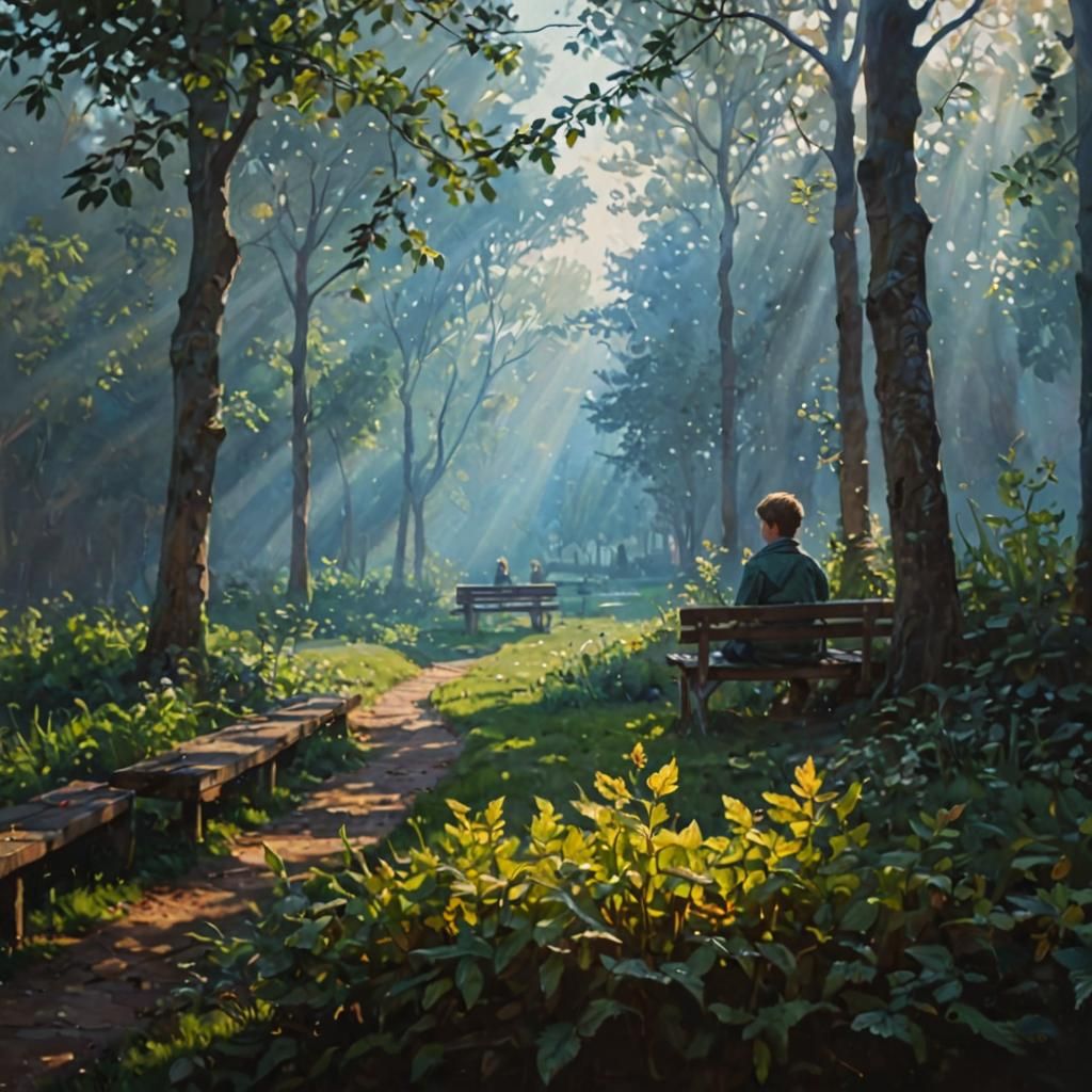 Boy in Sunny Garden: Impressionist Oil Painting