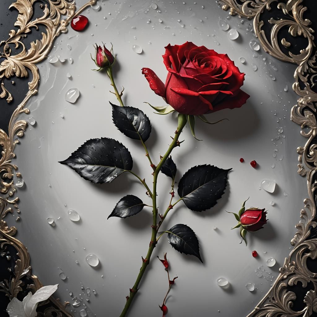 Baroque Red Rose Still Life in High Resolution