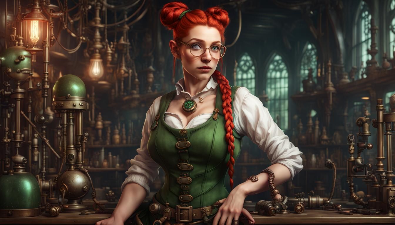 Steampunk Elf Artificer in Laboratory Portrait