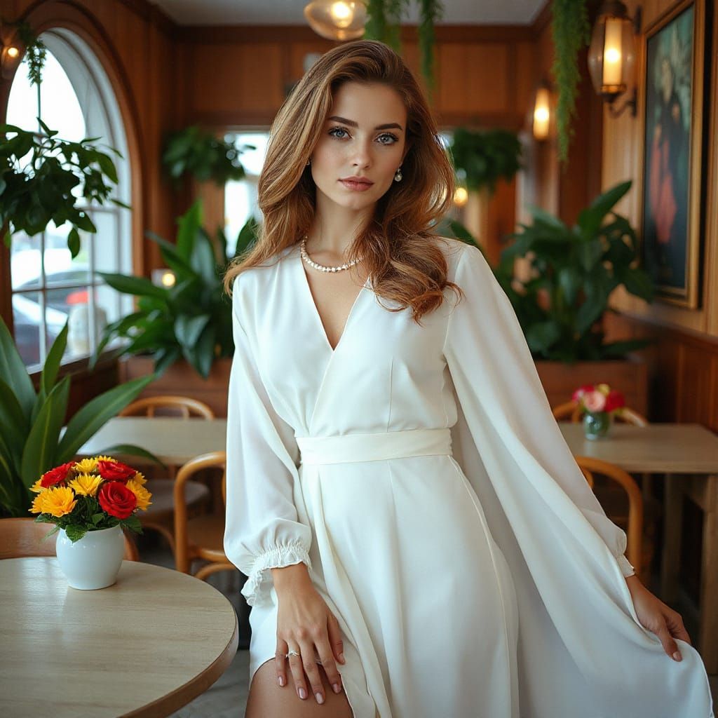 Elegant Woman in Italian Cafe, Nostalgic Style