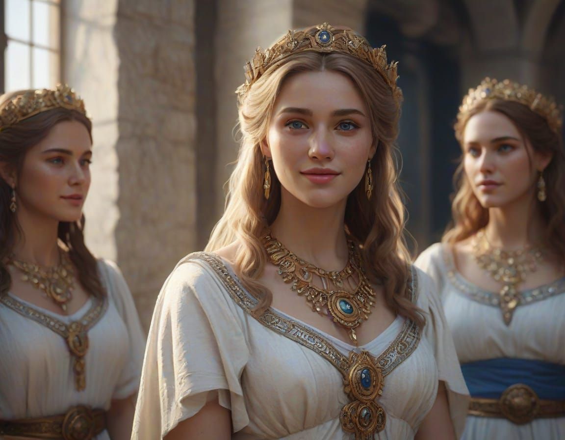 Roman Empress in Elegant Wedding Attire, Rendered in Vivid M...