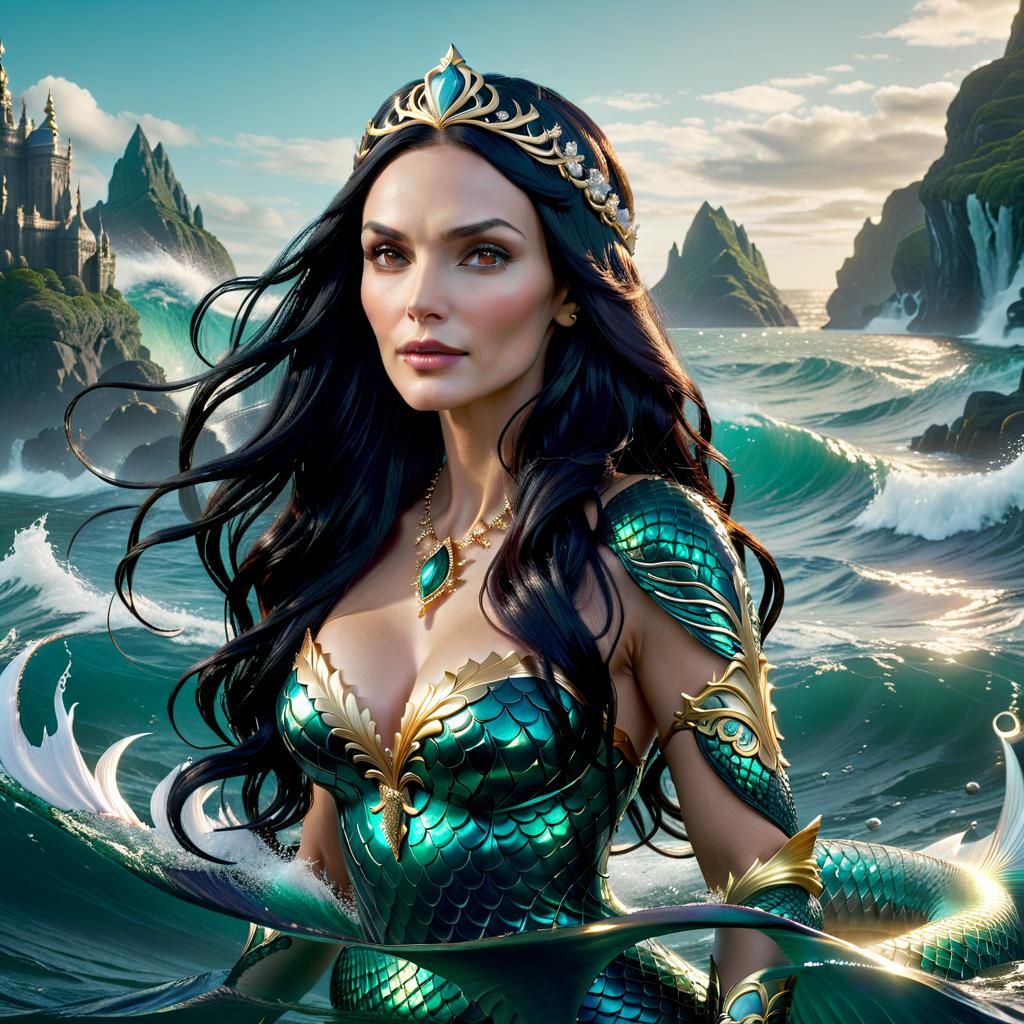 Mermaid with Diadem Emerges from the Sea