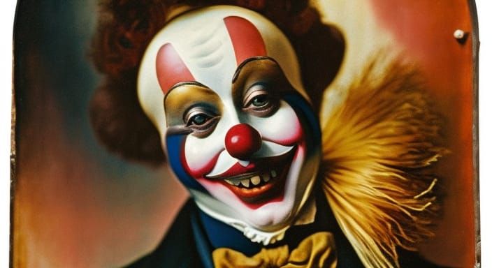 Eerily Adorable Clown at County Fair in Opt Art Style