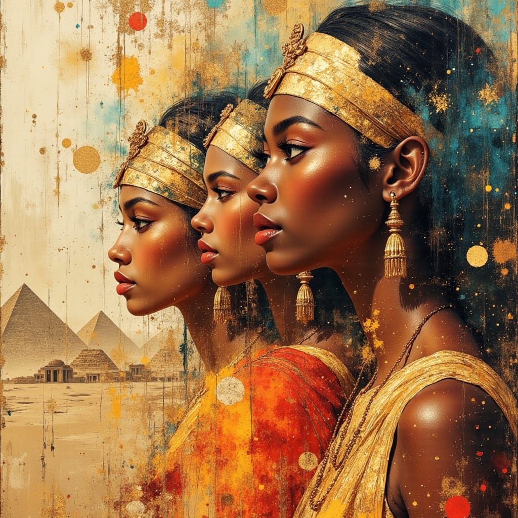 Kemet Royalty in Vibrant Collage Oil Painting
