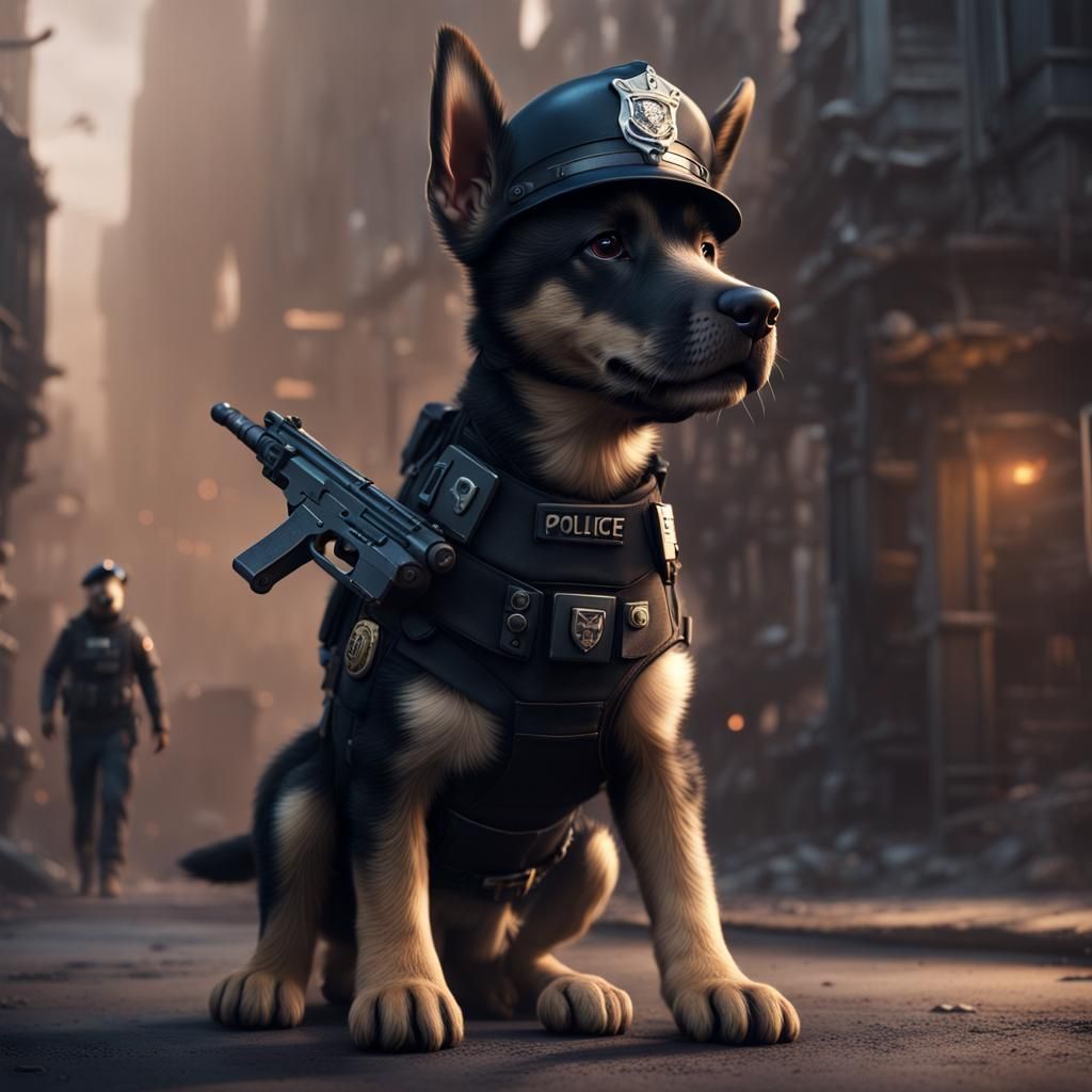 Fantastical Police Puppy Concept Art in Deep Color