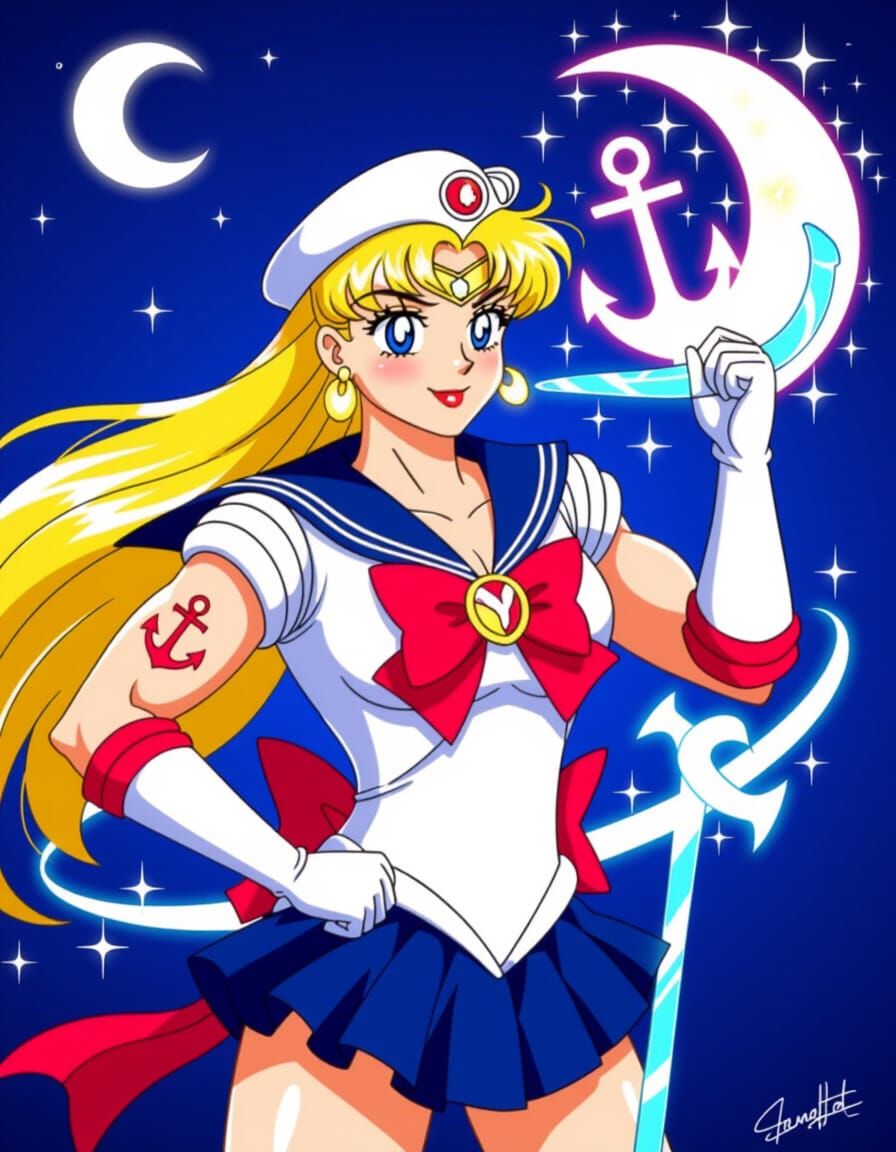 Popeye as Magical Sailor Warrior in Anime Style