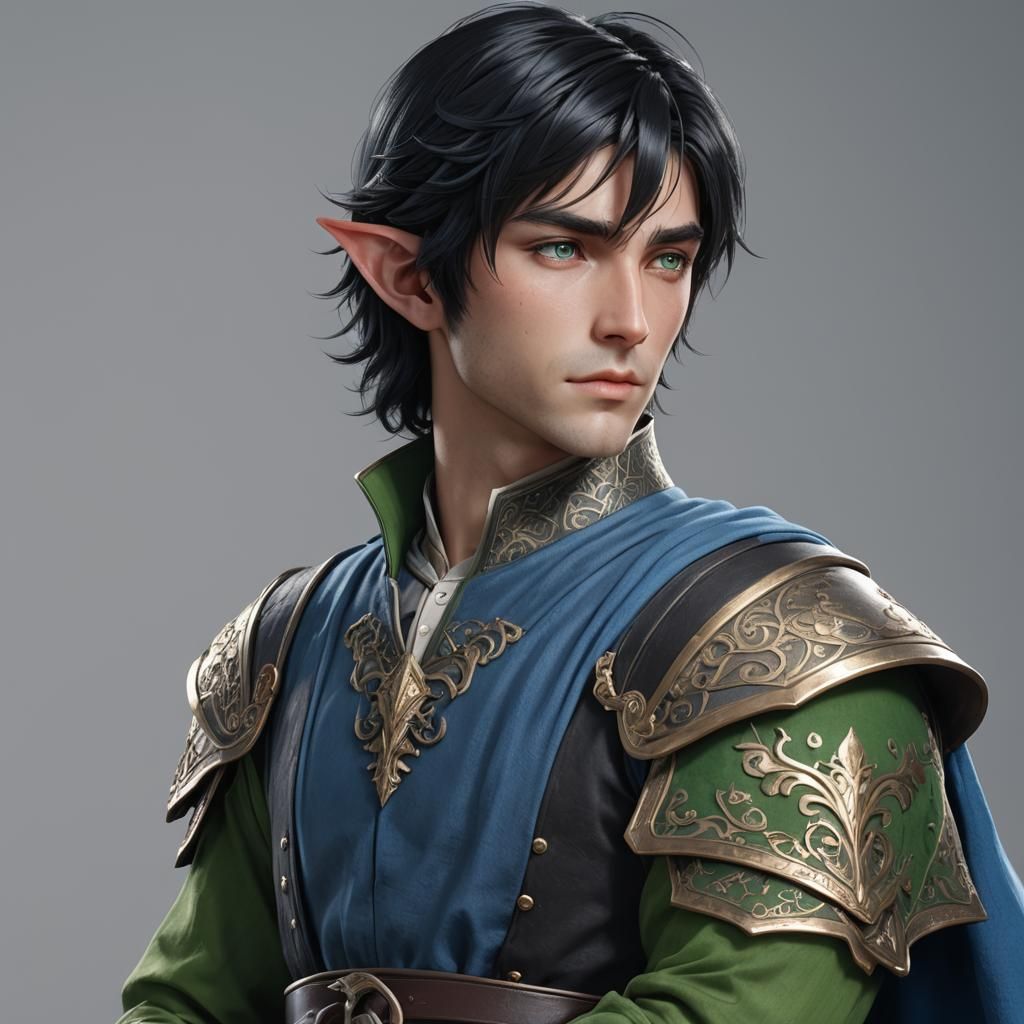 Handsome Half-Elf in Blue: 3D Anime Art