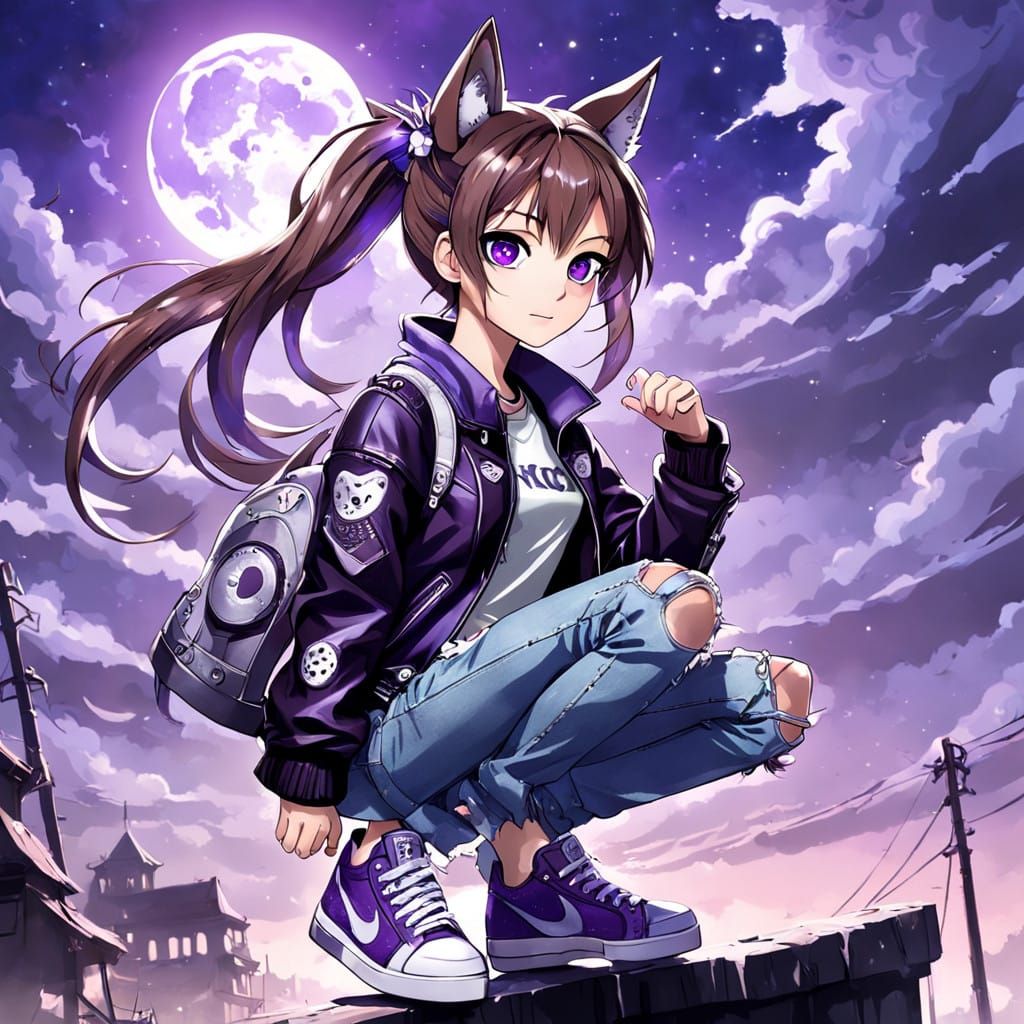 Fantasy Anime Girl Under Midnight Sky