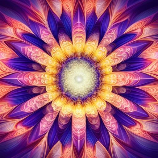 Radiant Fractal Mandala in Pink and Purple Hues