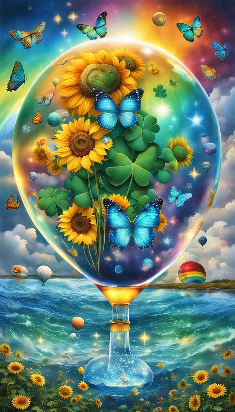 Surreal Rainbow Clover Cat in a Candy Wonderland