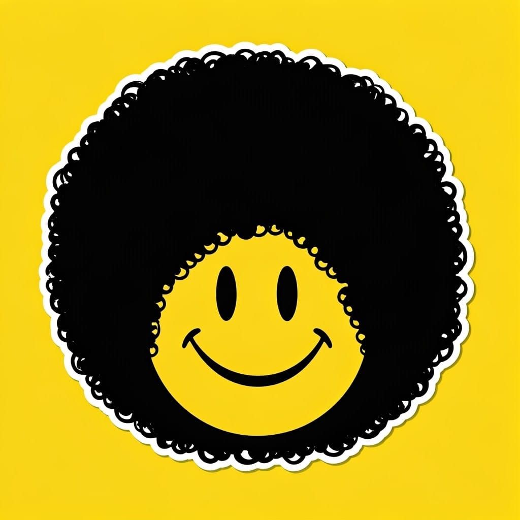 Smiley Face Afro Sticker in Pop Art Style