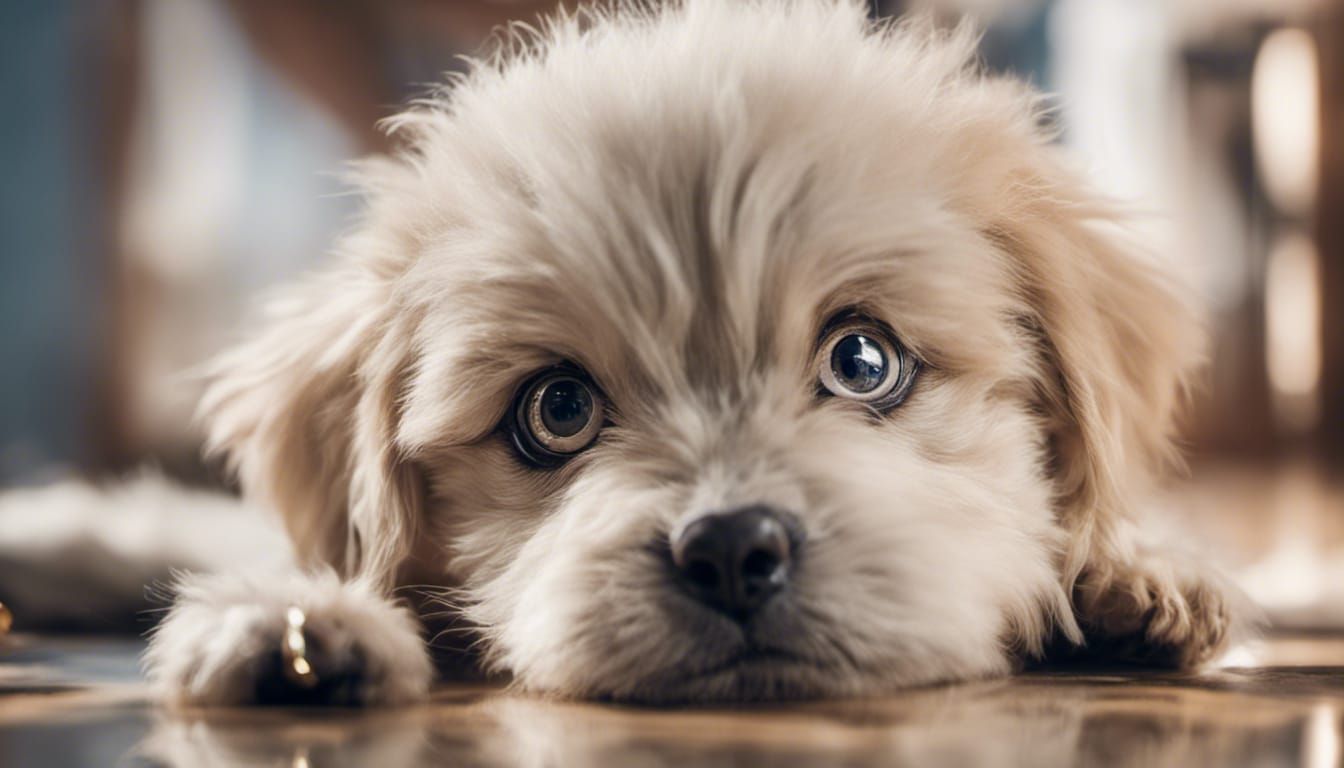 Adorable Puppy with Big Eyes and Gold Pendant
