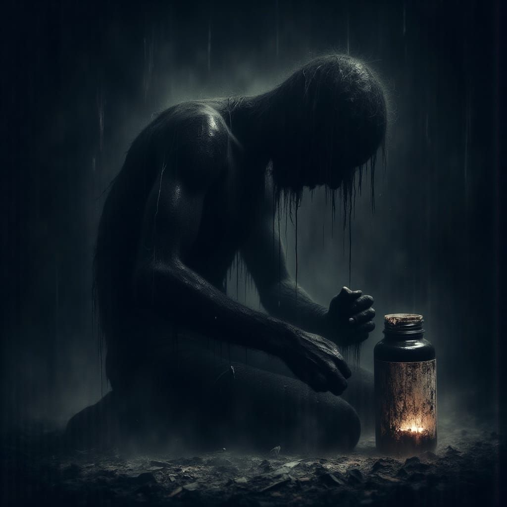 Eerie Siren Song: Dark Gothic Art with Pill Bottle