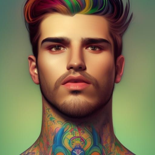 Striking Portrait of Young Man with Kaleidoscope Eyes