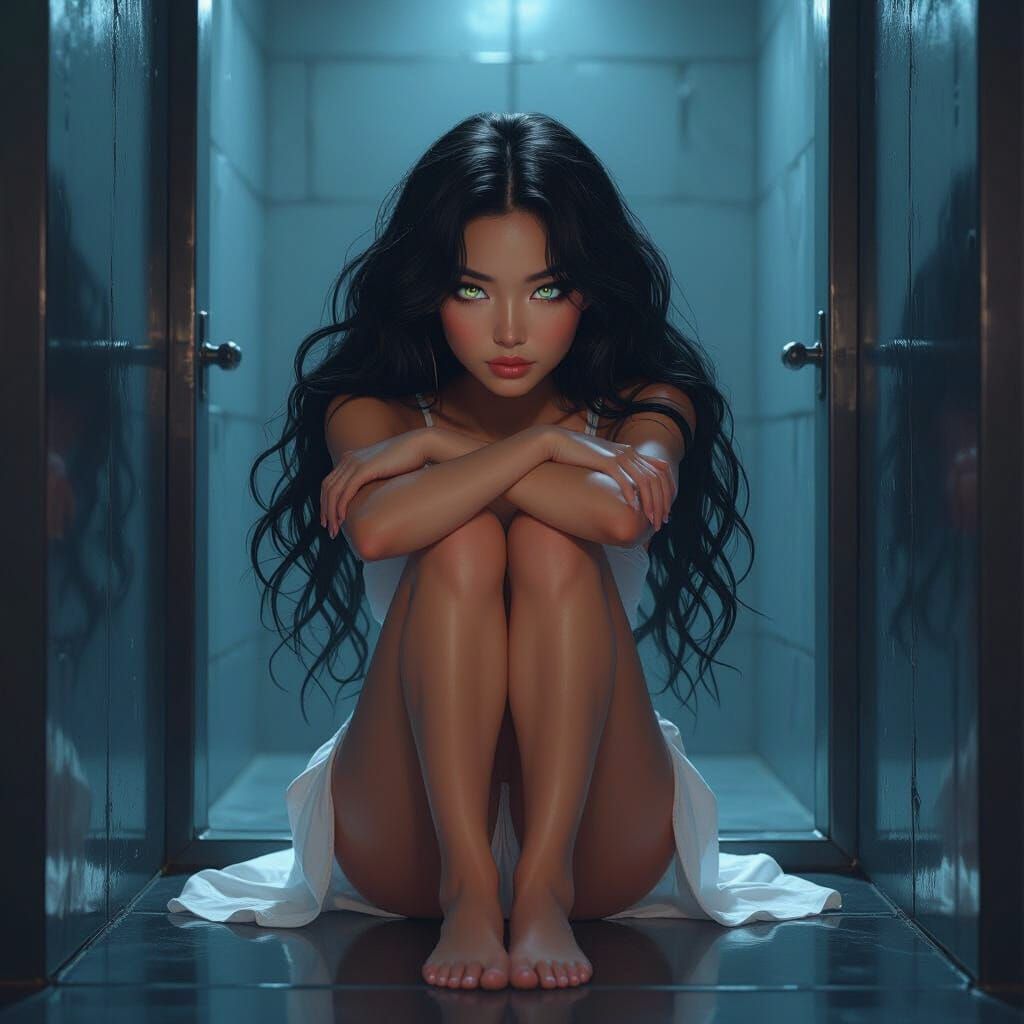 Ethereal Woman in Glass Cell: Digital Matte Painting